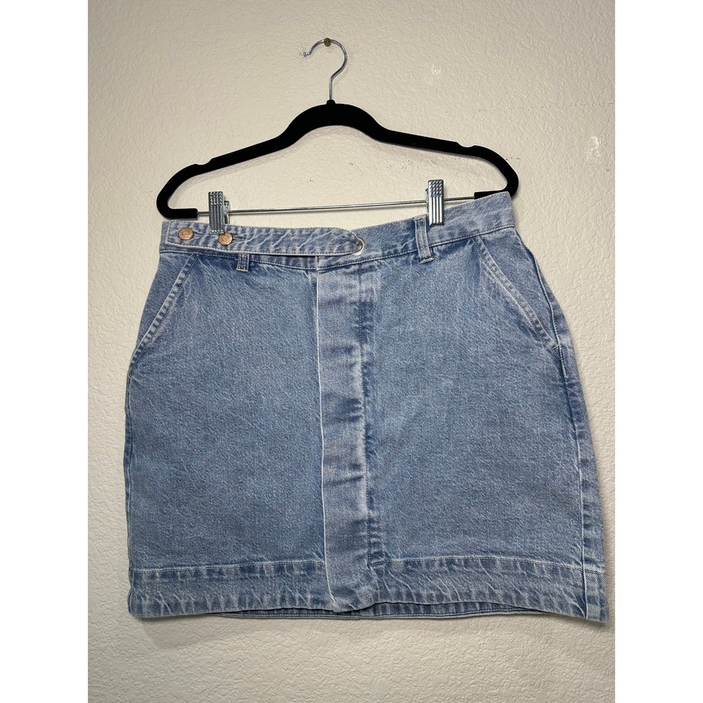 Habitual Denim Mini Skirt Light Wash Blue Asymmetrical Button Waist Size 8/29